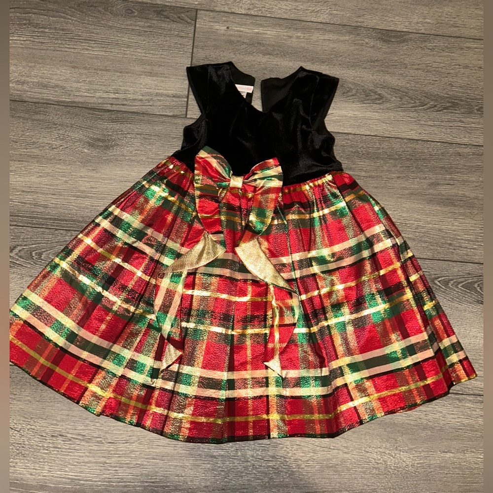 Toddler Girls velvet plaid holiday Christmas dress size 4T